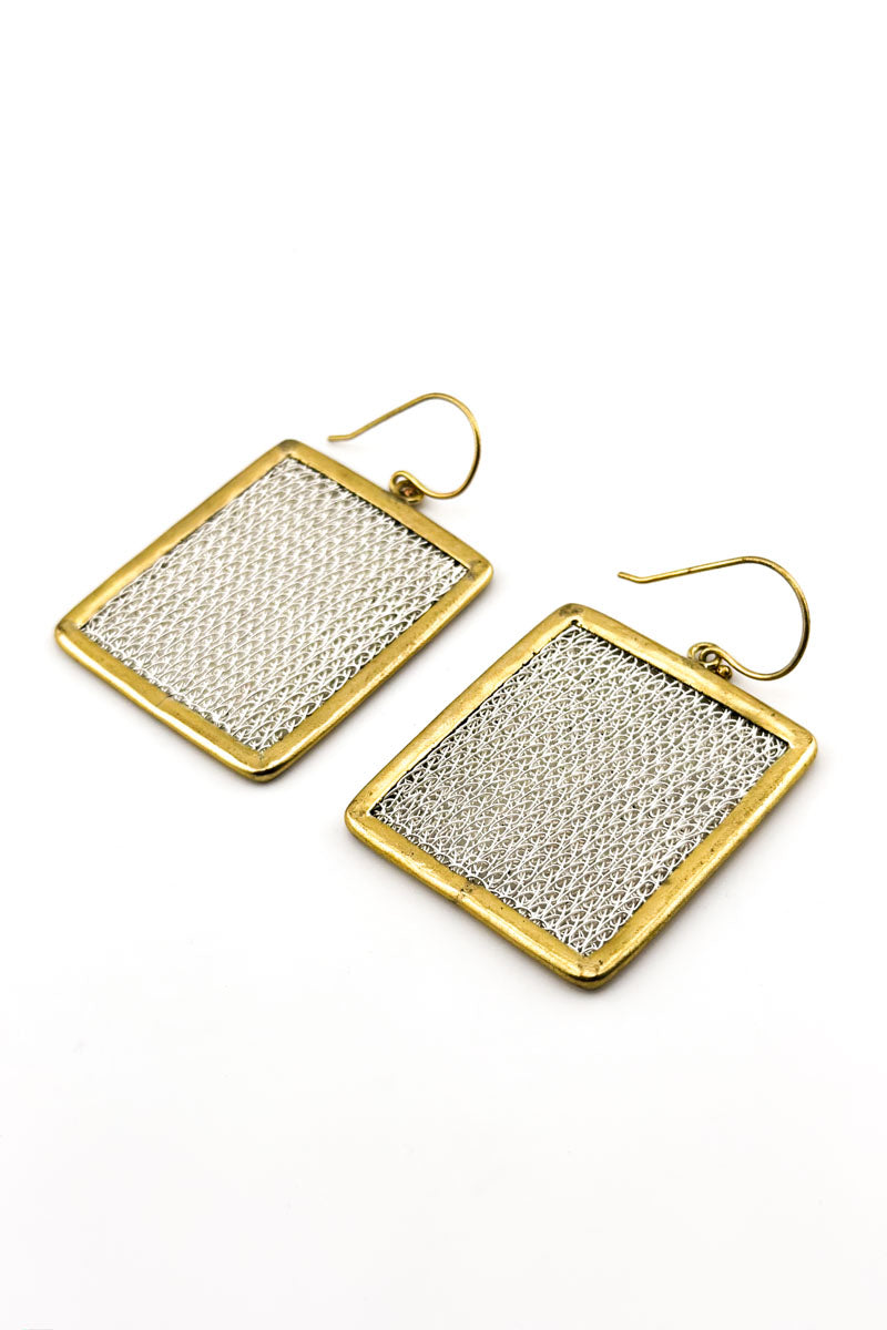 Square Frame Earrings Silver