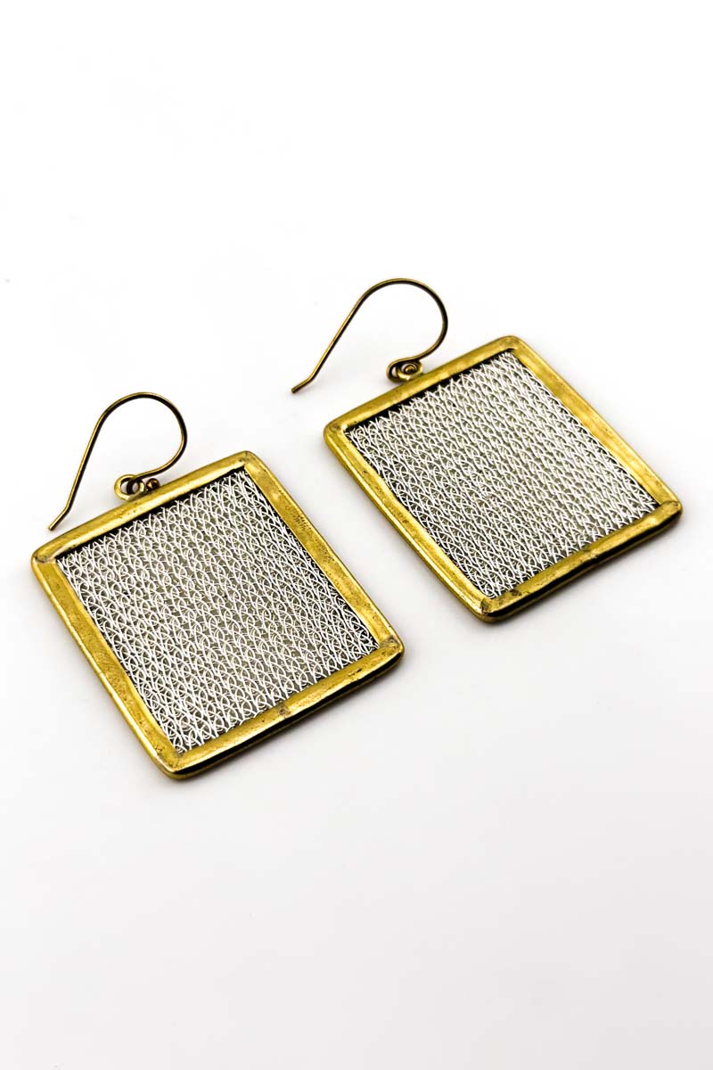 Square Frame Earrings Silver