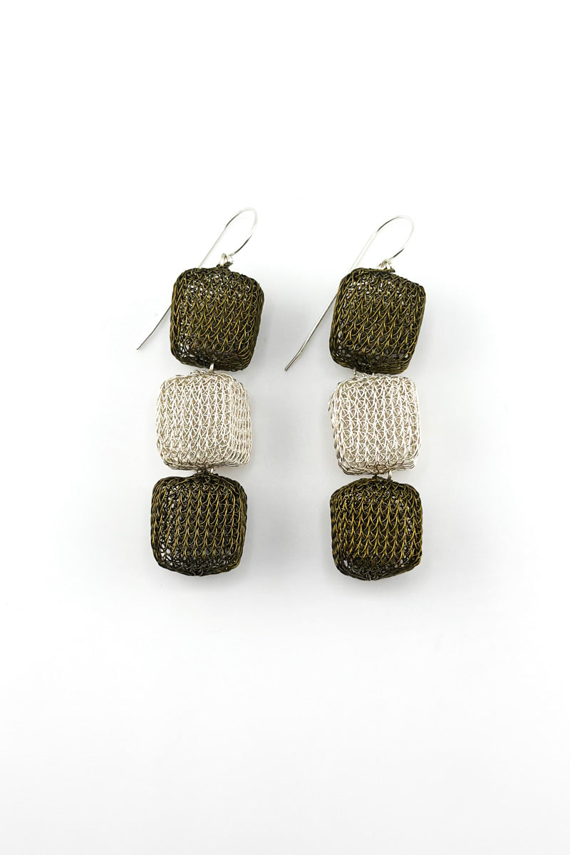 Triple Cube Earrings Slv/Antq
