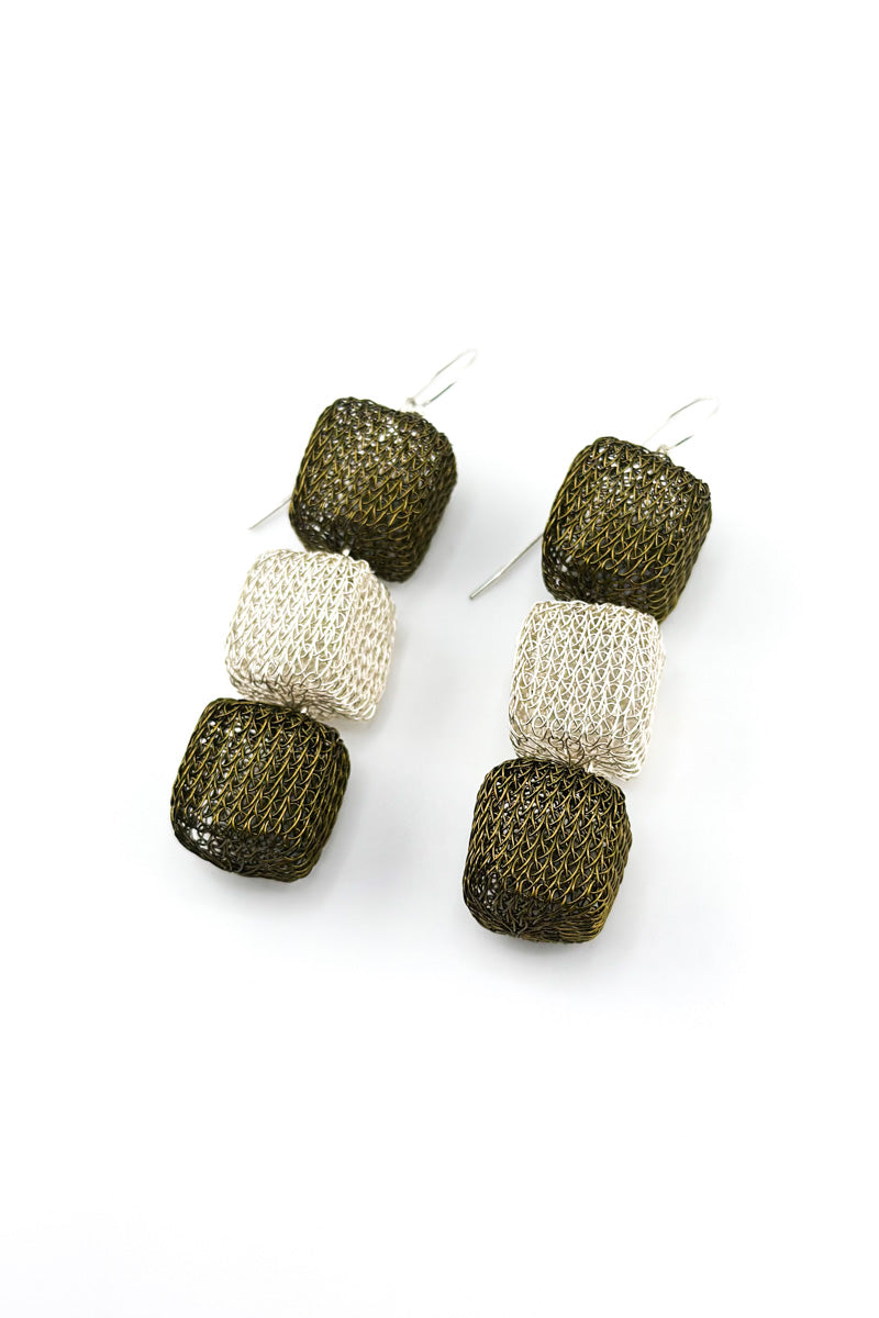 Triple Cube Earrings Slv/Antq