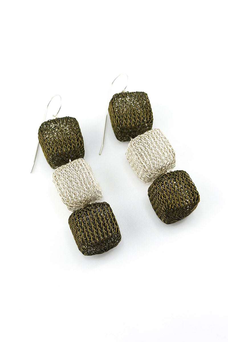 Triple Cube Earrings Slv/Antq