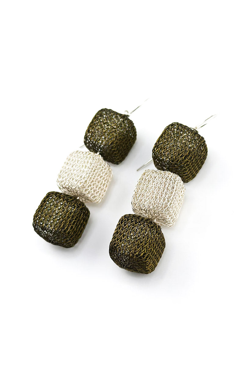 Triple Cube Earrings Slv/Antq