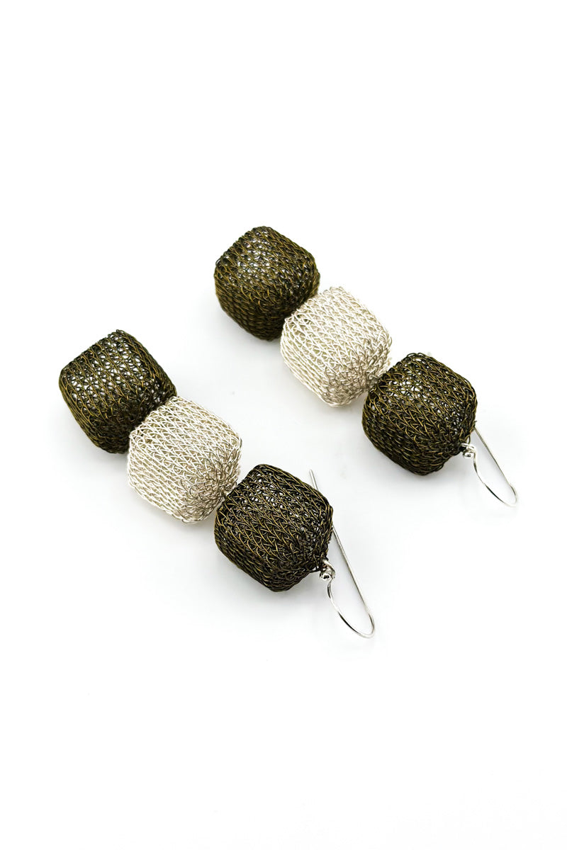 Triple Cube Earrings Slv/Antq