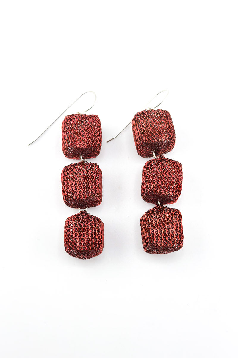 Triple Cube Earrings Maroon