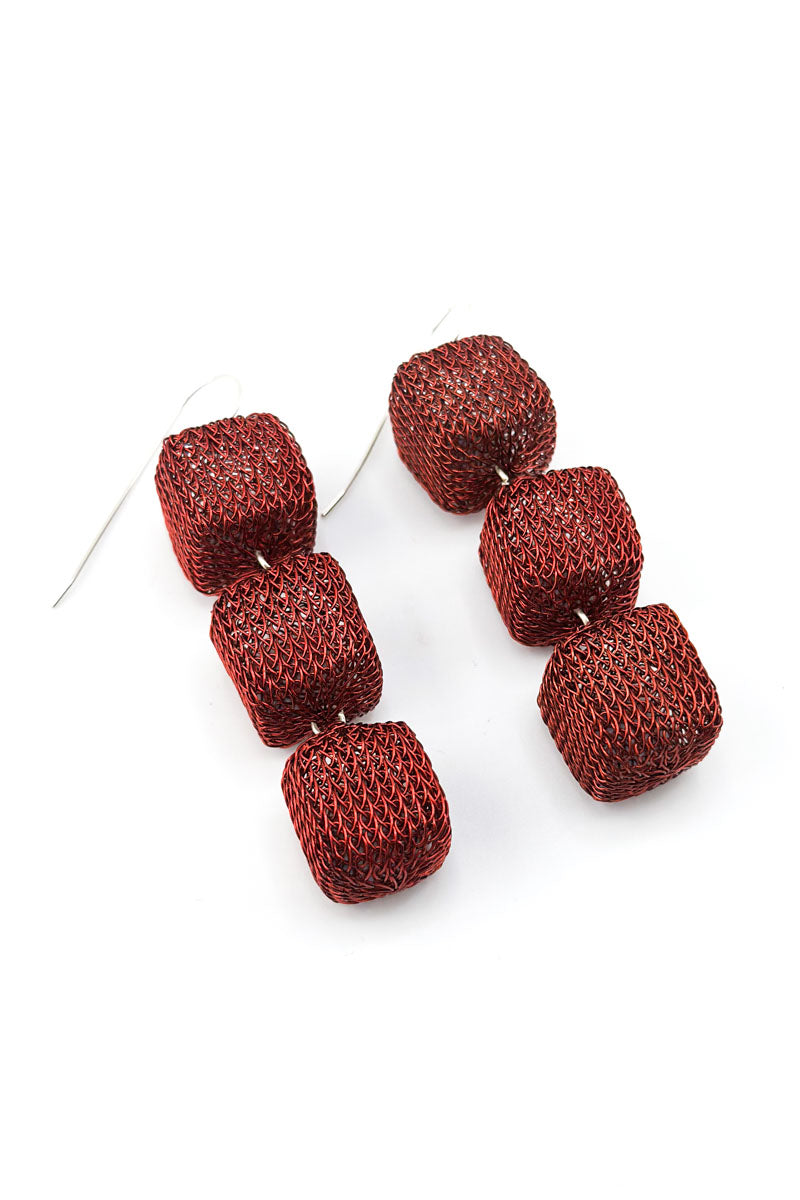 Triple Cube Earrings Maroon