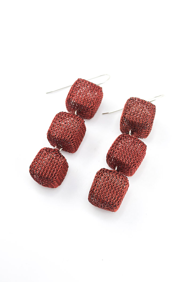 Triple Cube Earrings Maroon