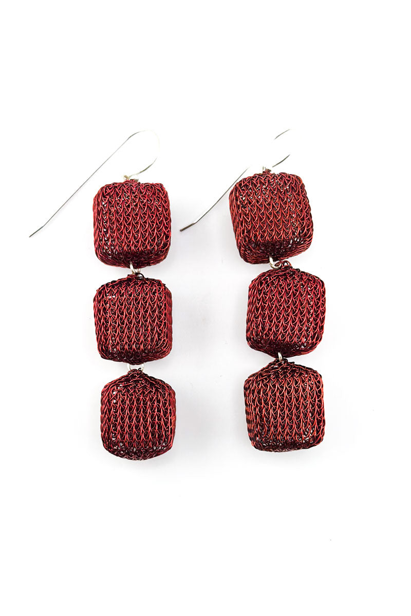 Triple Cube Earrings Maroon