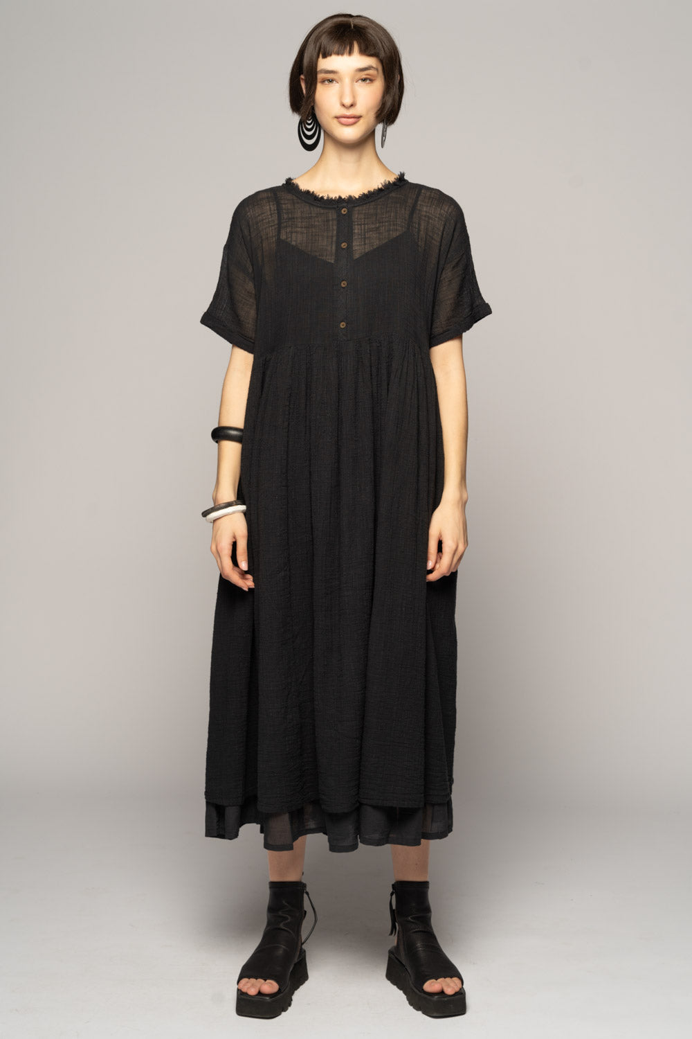 Wattle Gather Dress Blk