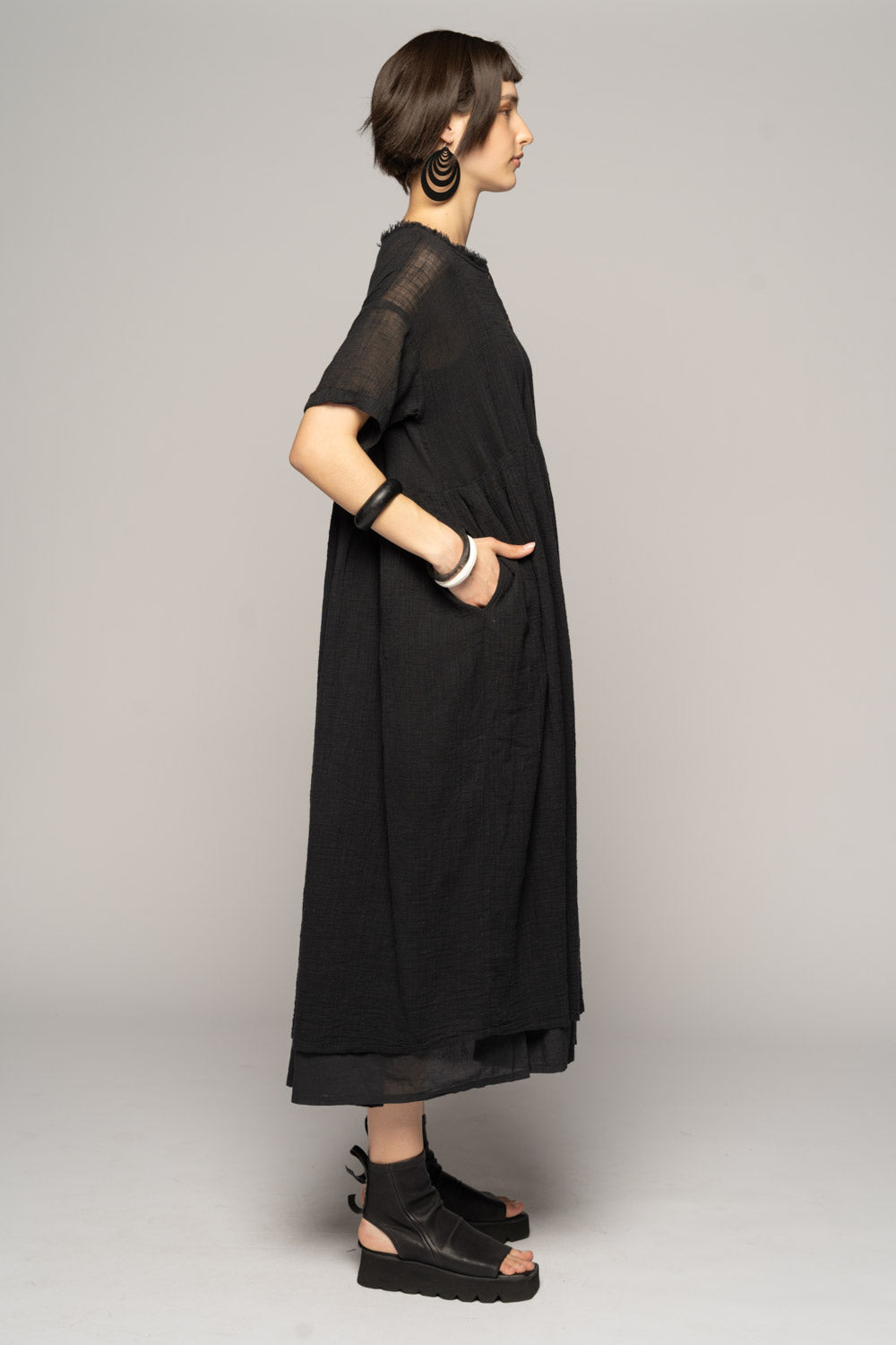 Wattle Gather Dress Blk