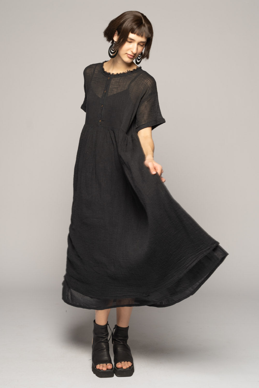 Wattle Gather Dress Blk