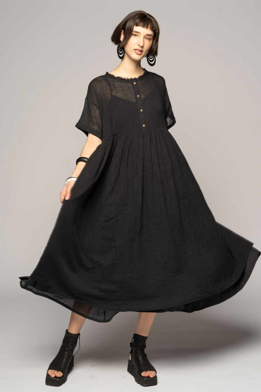 Wattle Gather Dress Blk