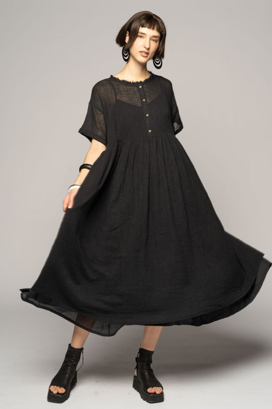 Wattle Gather Dress Blk