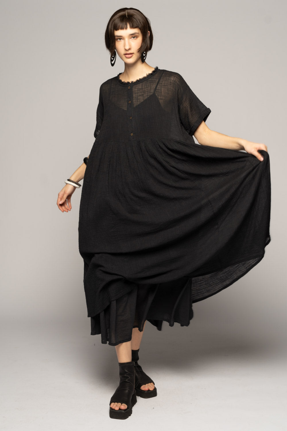 Wattle Gather Dress Blk