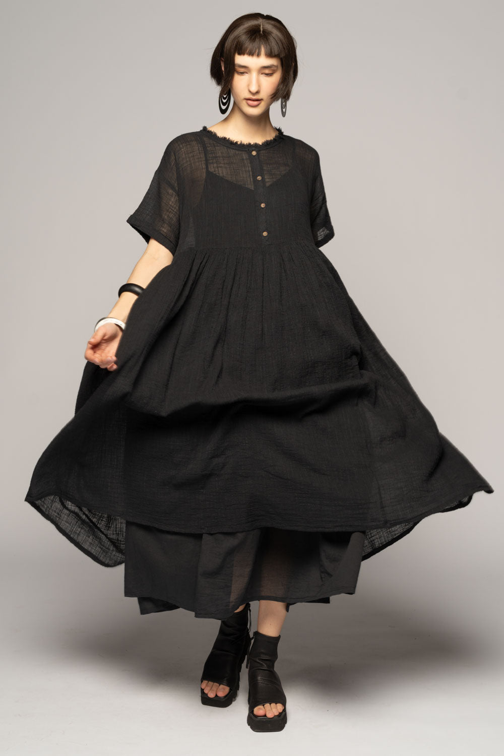 Wattle Gather Dress Blk
