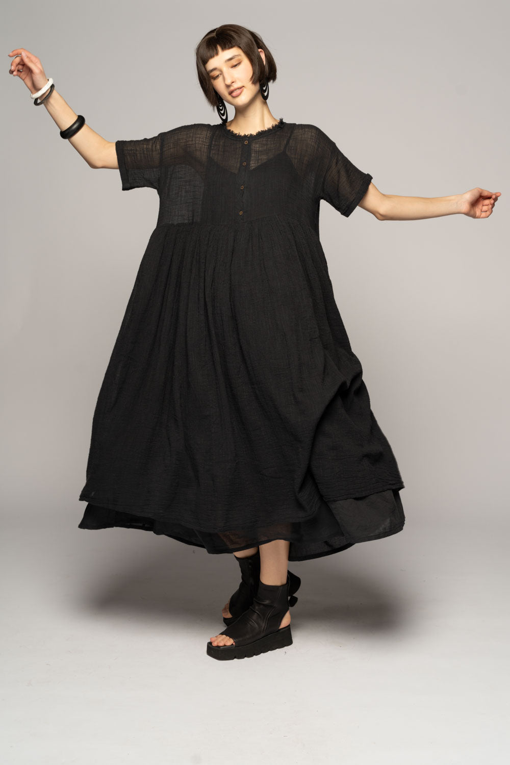 Wattle Gather Dress Blk