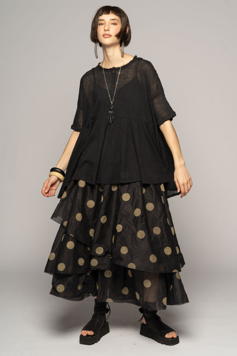 Wattle Gather Top Blk